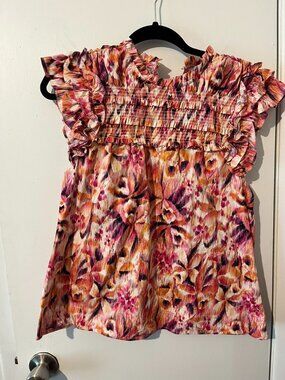 CECE Multi Color Cap Sleeve Blouse SZ M